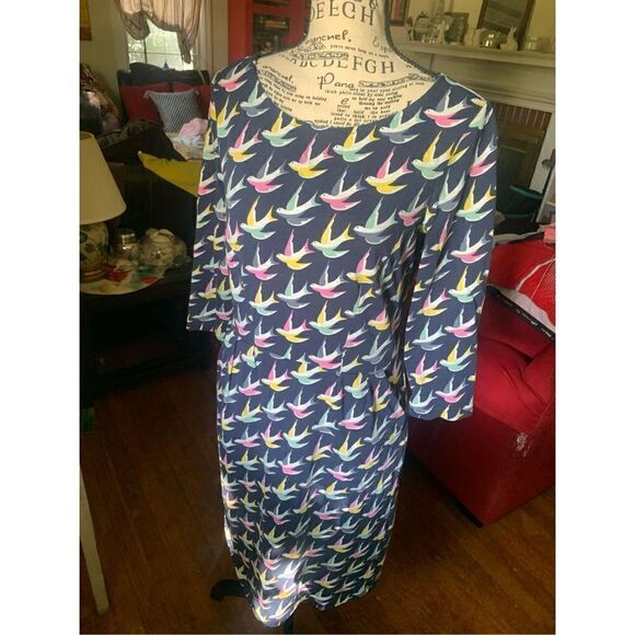 Boden Penny Jersey Swallow Dress Navy Blue - Picture 5 of 8